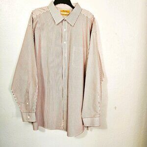 Roundtree & York Gold Label Non Iron Red Striped Button Down Shirt Size 19/38 T